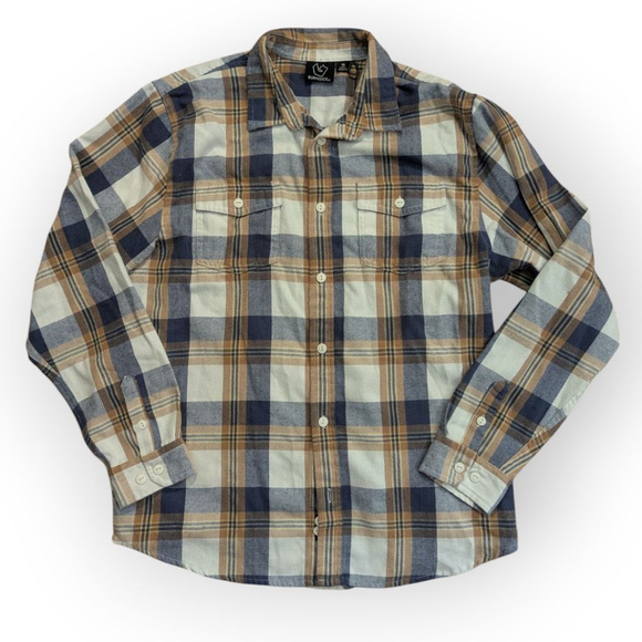 Burnside Plaid Flannel Shirt Blue Brown Size 18 - Picture 1 of 8